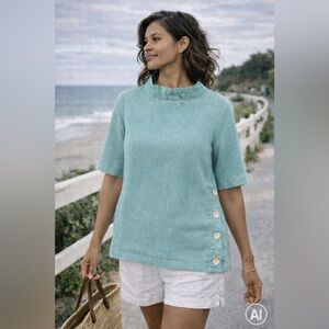 APNY 100% Linen Button-Side Top – Women’s M